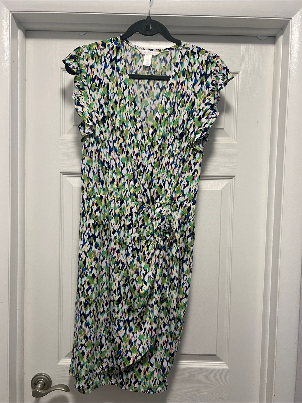London Times Blue & Green Printed Faux-Wrap Dress